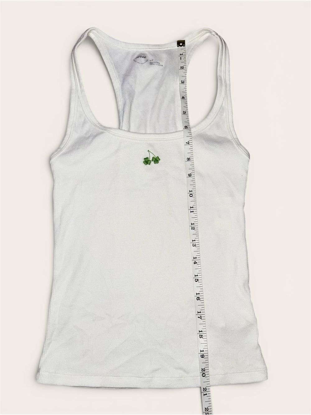 aerie White Ribbed Tank Top Clover Embroidery Size Small NWT - Picture 5 of 5
